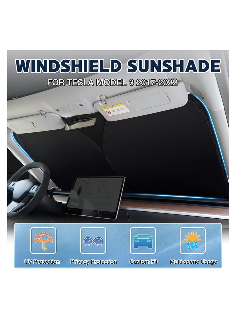 Sunshade for Tesla Model 3 2017-2023 Accessories, Windshield Sun Shade Thick 240T Reflective Polyester Front Window Cover Privacy Shield Foldable Car Visor Block Heat and Stay Cool - Image 5