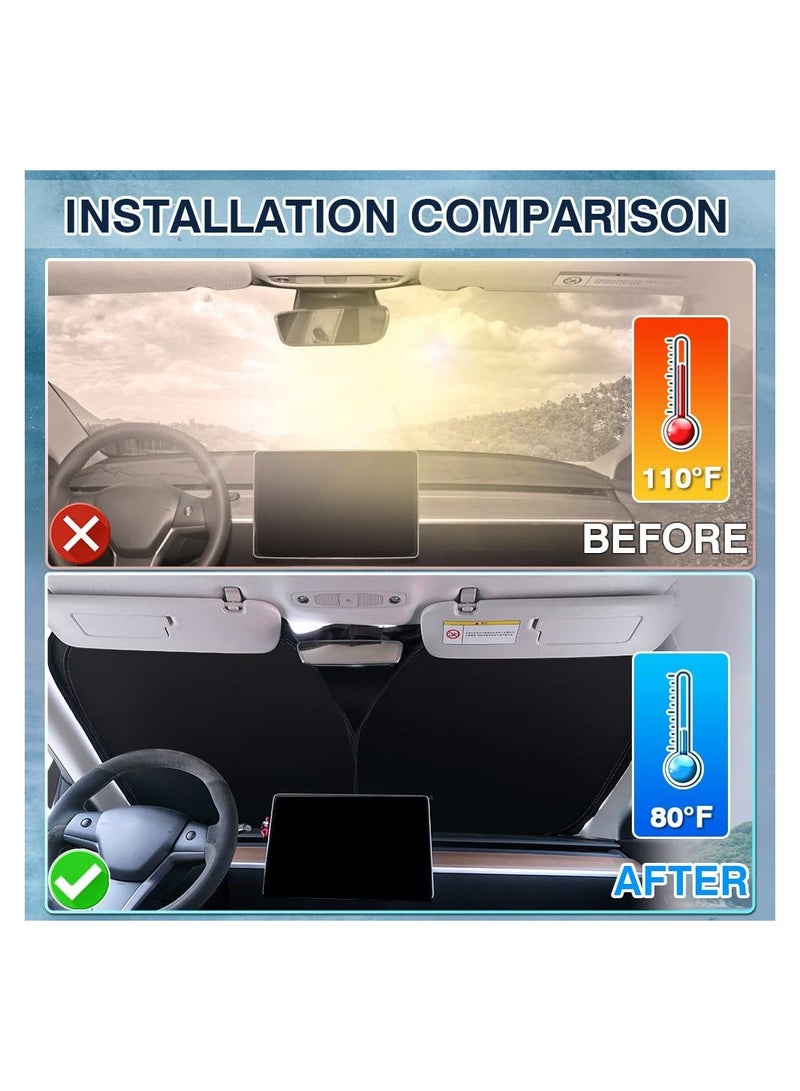 Sunshade for Tesla Model 3 2017-2023 Accessories, Windshield Sun Shade Thick 240T Reflective Polyester Front Window Cover Privacy Shield Foldable Car Visor Block Heat and Stay Cool - Image 2
