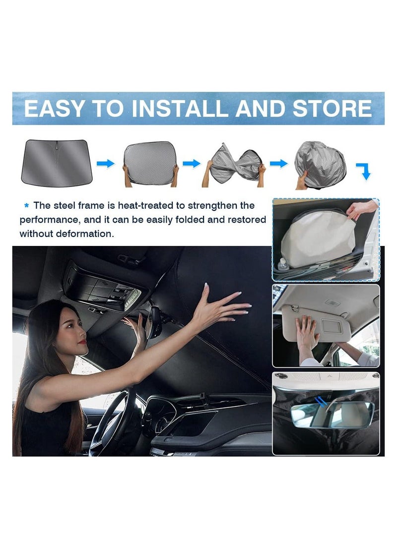 Sunshade for Tesla Model 3 2017-2023 Accessories, Windshield Sun Shade Thick 240T Reflective Polyester Front Window Cover Privacy Shield Foldable Car Visor Block Heat and Stay Cool - Image 3