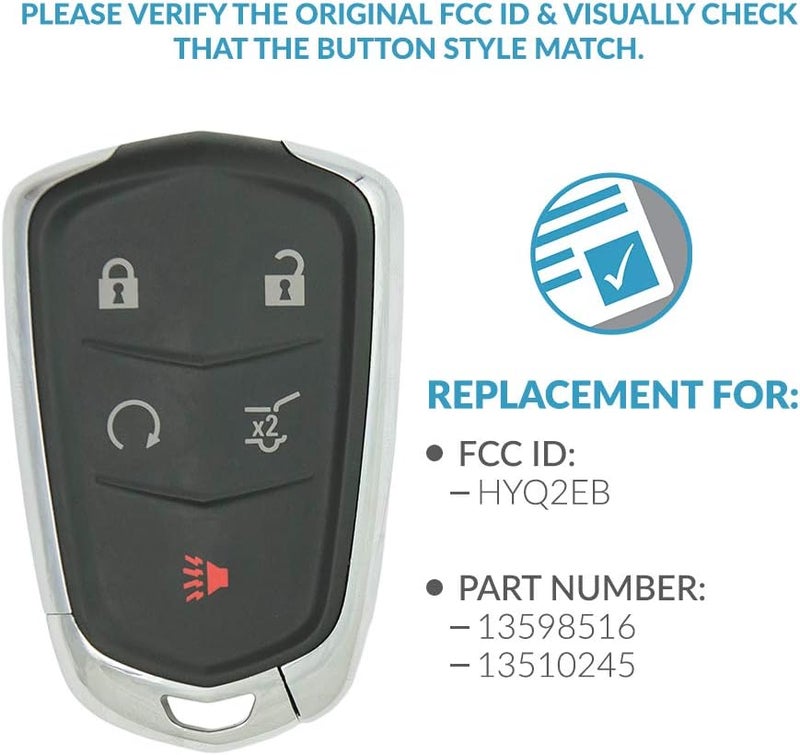 Keyless2Go Replacement for 5 Button Proximity Smart Key Cadillac HYQ2EB 13598516 - Image 4