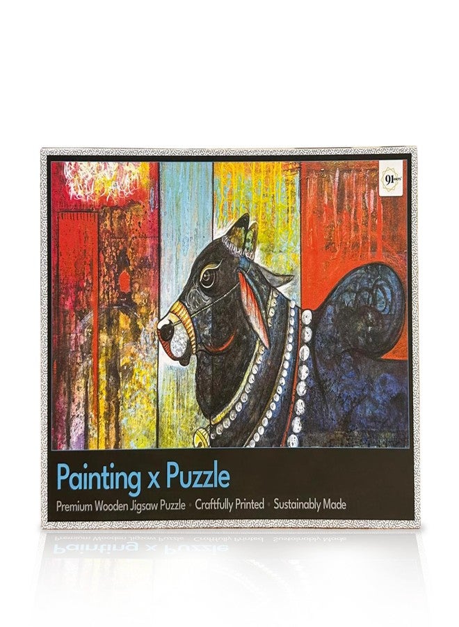 91Knots Mystical Bull Nandi(नन्दि) 500 Pieces Premium Wooden Jigsaw Puzzle for Adults and Kids 12+ Years | Indian Artwork Puzzle with Unique Cuts for Gifting | Gifts for Adults Art Lovers - Image 1