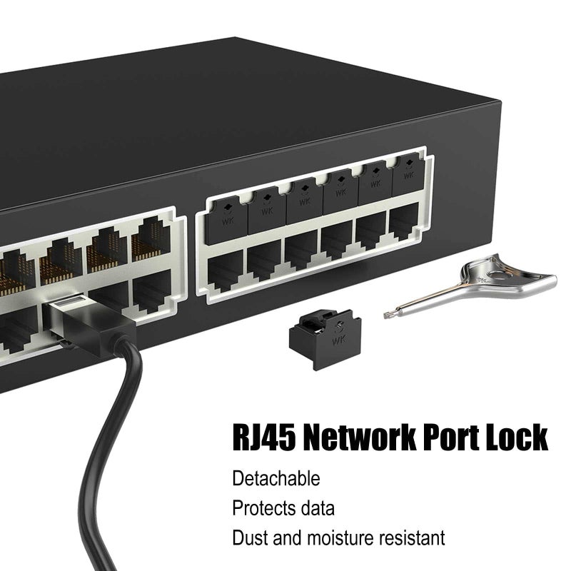 12 Pack RJ45 Port Lock with Key, Locking Ethernet Dust Covers, Protects Female Ports, Compatible with All RJ45 Devices, Black - Image 2