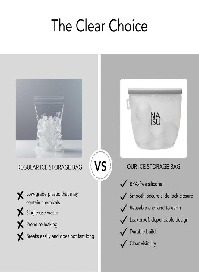 NAISU Clear Ice Silicone Storage Bag - Reusable Freezer Bag for Crystal-Clear Ice Balls & Cubes, Leakproof, Food-Grade, Ideal for Whiskey & Cocktails - Image 3