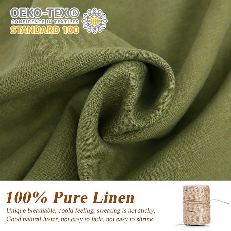 Simple&Opulence Simple&Opulence 100% Linen Euro Shams with White Trim Inserted Edges  26""x26"" Home Decorative Pillow Cover Set of 2  Basic Style Pillow Shams  Olive Green  - Image 2