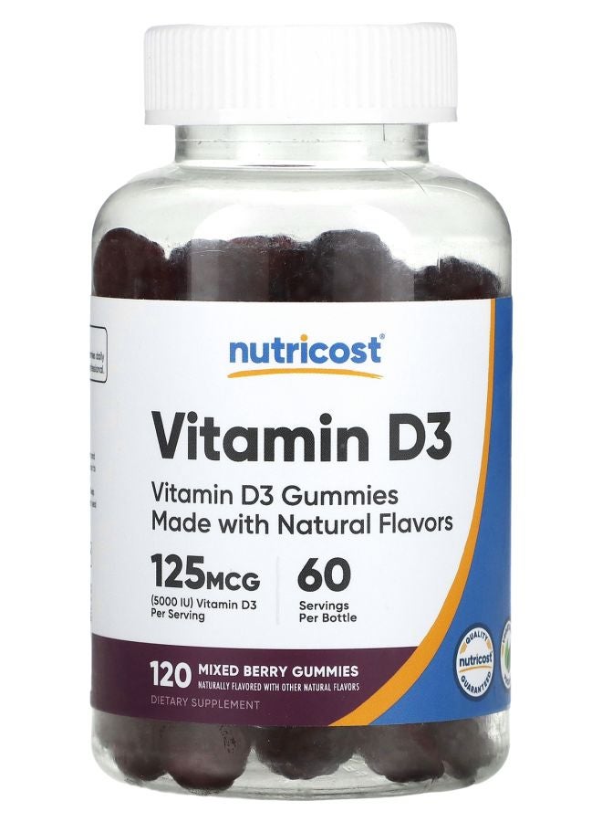 Nutricost Vitamin D3 Gummies Mixed Berry 125 mcg 120 Gummies (62.5 mg per Gummy)