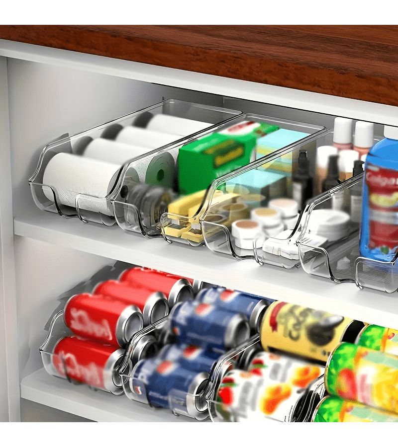 Stackable Large Beverage Organizer Transparent Clear Plastic Fridge Cabinet Countertop Storage Bin For Kitchen Organization One Piece - Image 2