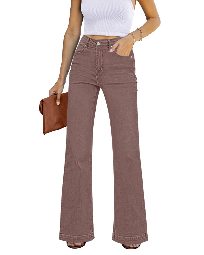 GRAPENT Women's 90s High Waisted Stretchy Bootcut Bell Bottom Jeans Brown Vintage Wash Size 4 6 - Image 1