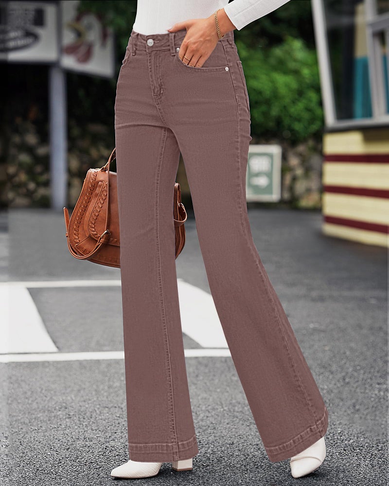 GRAPENT Women's 90s High Waisted Stretchy Bootcut Bell Bottom Jeans Brown Vintage Wash Size 4 6 - Image 2