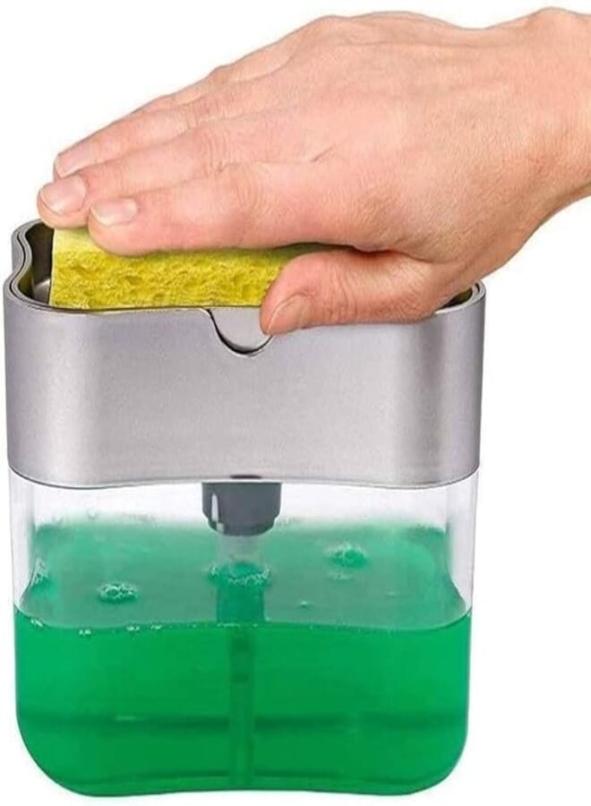 Cozy 2-in-1 Soap Dispenser Set, Sink Organizer Pump Soap Dispenser with Sponge Holder, Detergent Soap Hand Pump Dispenser Sponge Caddy Organizer Holder for Kitchen Countertop Sink Tidy