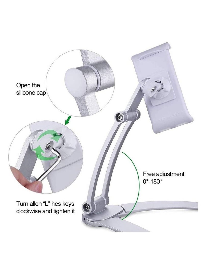 Kitchen Tablet Stand Wall Mount Adjustable, 2-in-1 Wall/Tabletop Desktop Recipe Holder for 4-11 Inch iPad Air Mini, iPhone 14 PRO Max XR X 6 7 8 Plus More Tablets (White) - Image 2