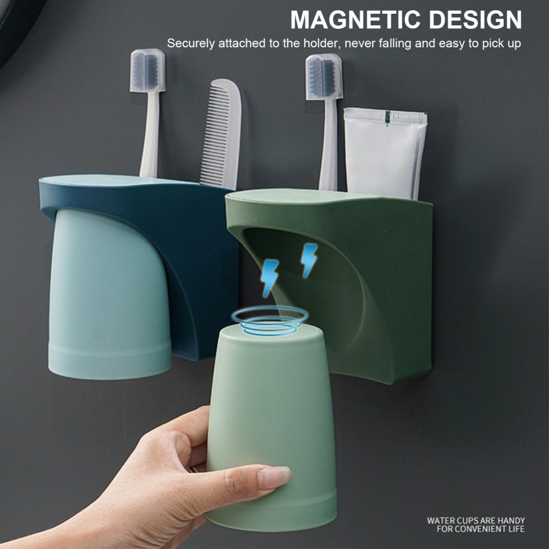 Nail-free Toothbrush Rack Magnetic Toothbrush Cup Wall Mounted Toothbrush Holder Organizer Toothbrush Toothpaste Storage Rack for Washroom Bathroom - Image 5