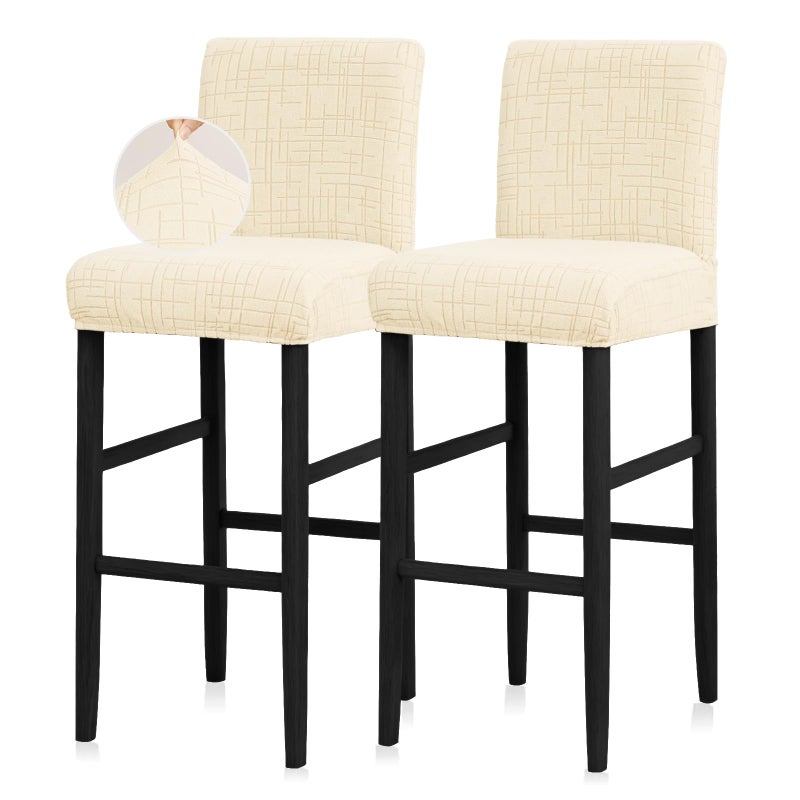 JIUZHEN Bar Stool Covers 2 Pack Stretch Velvet Barstool Cover with Backs Water Resistant Counter Stool Pub Chair Covers for Dining Room Removable Counter Height Stool Seat Covers, Ivory - Image 1