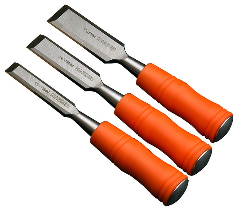 Harden 3Pcs (13mm, 19mm, 25mm) Durable Woodwork Wood Carving Chisel Set – CRV Steel, Sharp Edge; Ergonomic Handle - 611001 - Image 1