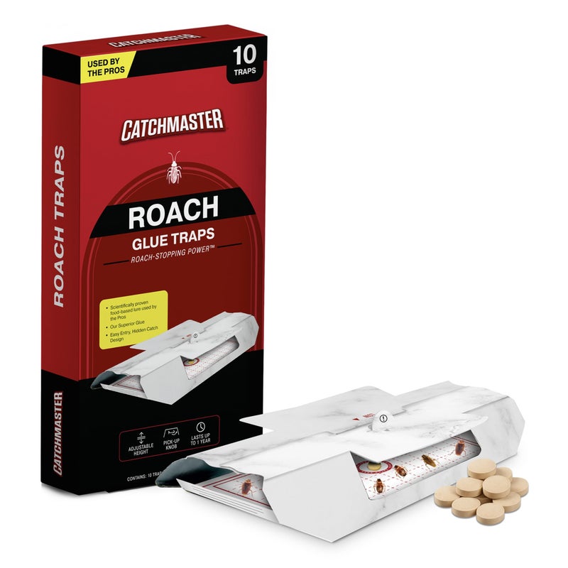 Catchmaster Cockroach Trap with Powerful Food-Based Bait â€“ Glue Traps (10-Pk) Roach Killer for House â€“ Kitchen, Bathroom & Garage, Indoor Pest Control and Bug Catcher Solution - Image 1