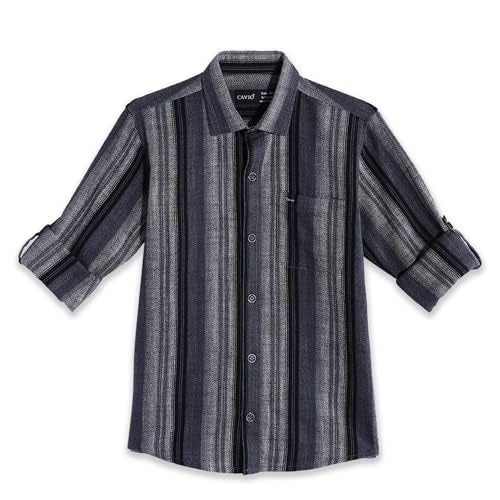 CAVIO Boys Cotton Full Sleeves Striped Casual Shirt Blue - Image 1