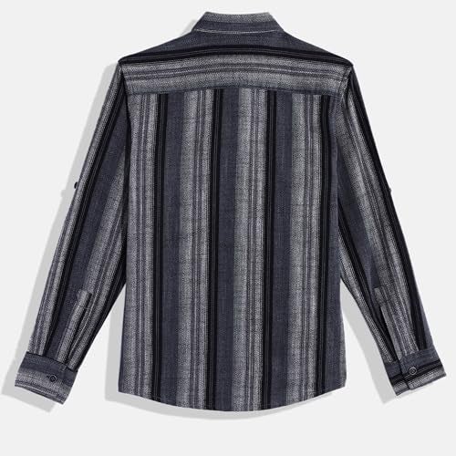 CAVIO Boys Cotton Full Sleeves Striped Casual Shirt Blue - Image 5
