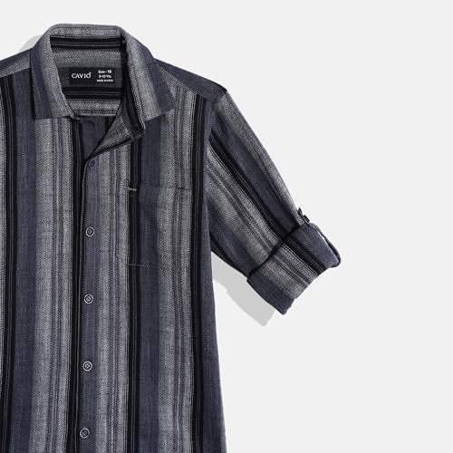 CAVIO Boys Cotton Full Sleeves Striped Casual Shirt Blue - Image 2