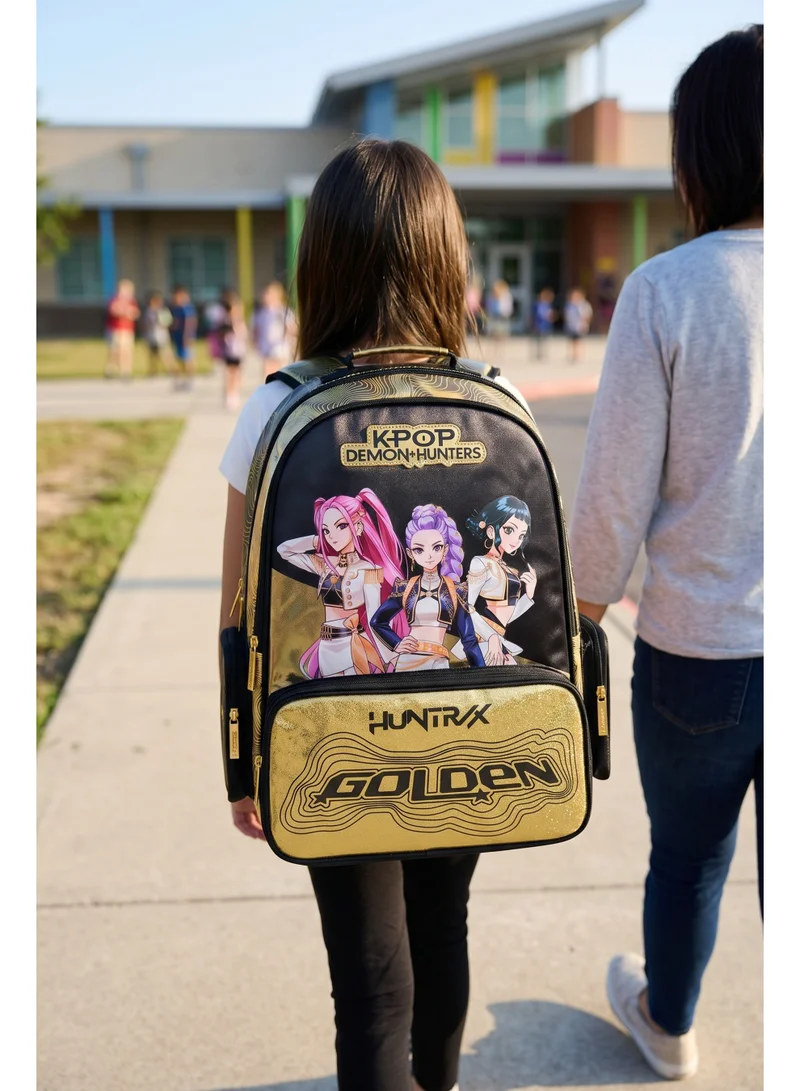 نيتفليكس Netflix KPop Demon Hunters Regular Backpack 18" | Huntrix Golden School Backpack for Kids & Teens | Large Capacity K-Pop Inspired School Bag | Travel & Everyday Backpack