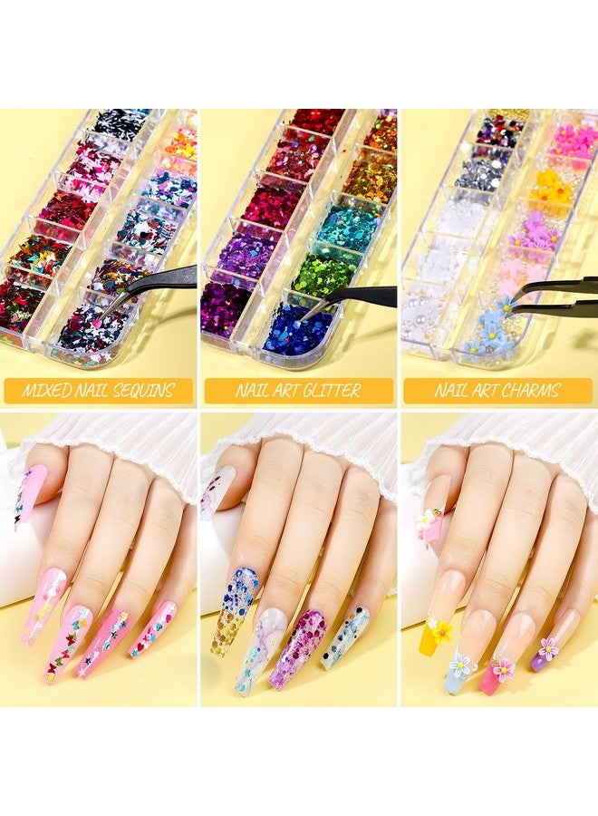 Teenitor Fake Nails Kit Press On Nail Supplies Clear Coffin Nail Tips With Nail Stand Nail Art Brushes Nail Dotting Pen Nail Glitter Sequinsnail Stickers Nail Art Rhinestones  - Image 5
