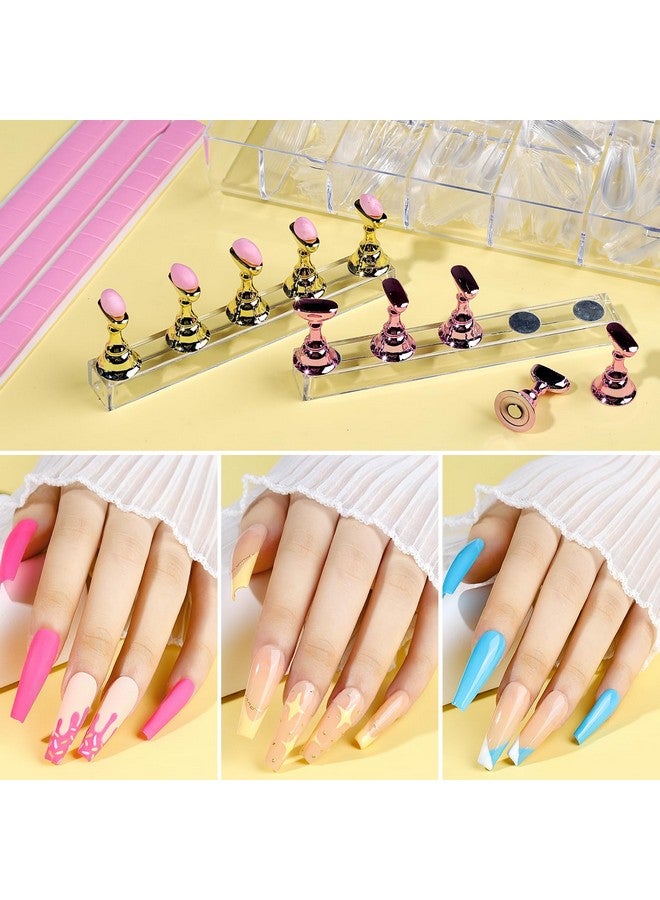 Teenitor Fake Nails Kit Press On Nail Supplies Clear Coffin Nail Tips With Nail Stand Nail Art Brushes Nail Dotting Pen Nail Glitter Sequinsnail Stickers Nail Art Rhinestones  - Image 3