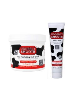 Udderly Smooth Hand Cream and Body Cream Bundle FastAbsorbing 24Hour Moisturization Original Formula for Rough Dry Skin 4 oz Hand Cream  10 oz Body Cream