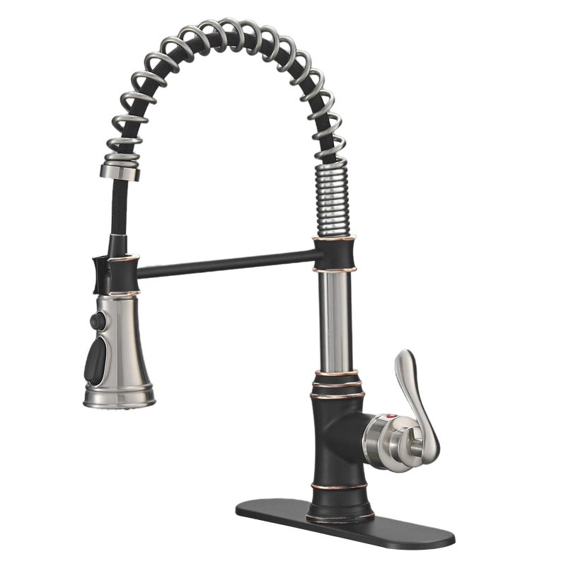 BWE Kitchen Sink Faucet Pull Down Sprayer Spring 3 Function Kitchen Faucet High Arc Farmhouse Commercial Bar Kitchen Faucets Brushed Nickel with Oil Rubbed Bronze