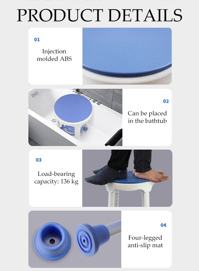 DUNISO Rotating Shower Chair，360 Degree Rotating Shower Seat Bench,With Storage Rack，Rust Proof And Anti Slip, Safe And Stable，Height Adjustable，Suitable For Elderly, Disabled, Pregnant Women  - Image 3