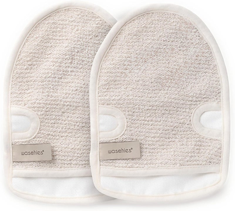 Waschies Reusable Body Cleansing Mitts Pack of 2 in White FullBody Wash Glove EcoFriendly Suitable For All Skin Types Left Right Handed Users