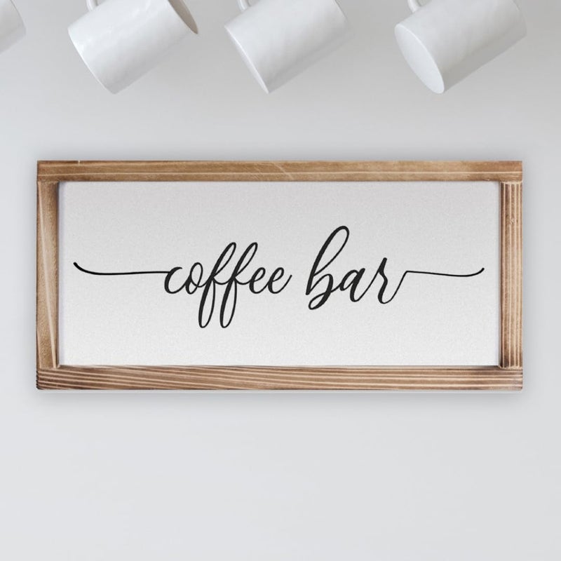MAINEVENT Coffee Bar Sign Decor 8x17 Inch, Coffee Sign Decor, Wooden Kitchen Wall Art - Image 1
