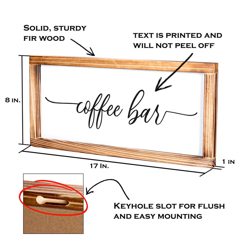 MAINEVENT Coffee Bar Sign Decor 8x17 Inch, Coffee Sign Decor, Wooden Kitchen Wall Art - Image 3