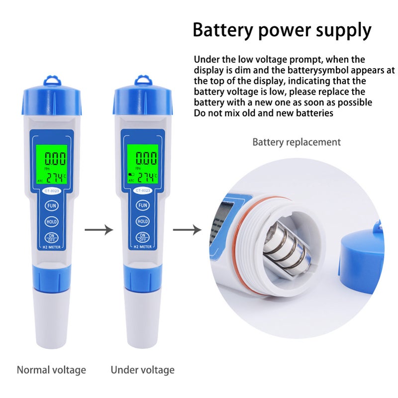 Digital Hydrogen Meter Backlight LED Display Data Hold Function Pen Type H2 Meter Water Quality Tester with ATC - Image 4