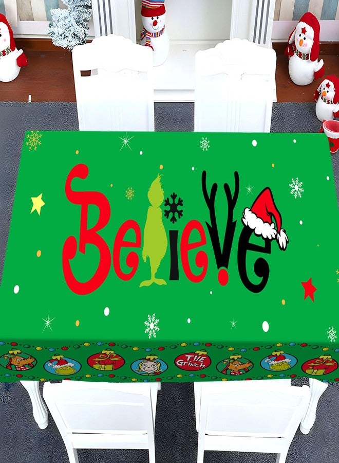 Hafangry Green Christmas Tablecloth Winter Believe Birthday Party Decoration Rectangular Holiday Kitchen Dining Room Decor (60" x 84") - Image 4
