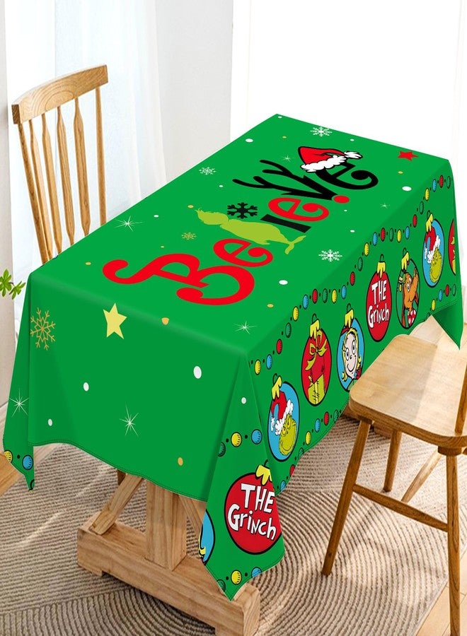 Hafangry Green Christmas Tablecloth Winter Believe Birthday Party Decoration Rectangular Holiday Kitchen Dining Room Decor (60" x 84") - Image 1