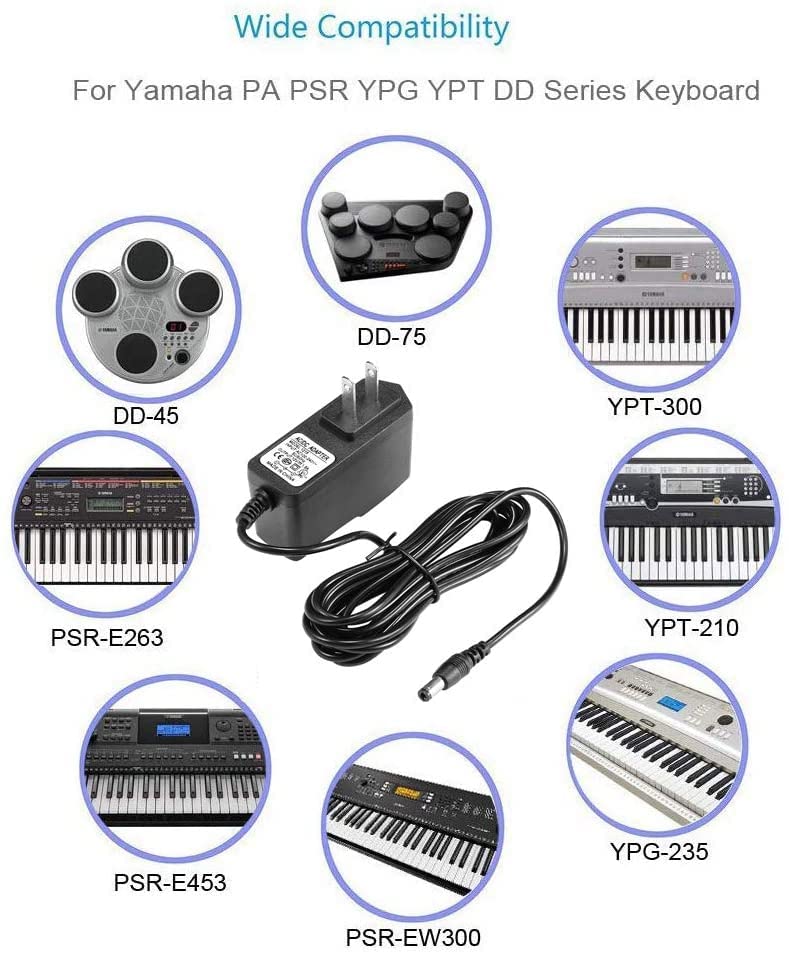 Foxmicro شاحن محول طاقة 12 فولت متوافق مع لوحة مفاتيح ياماها EZ-220 NP12 NP32 NP-32 P45 P125 P-125 PSR-175 PSR-E363 E373 E463 F51 YPT260، PA-3B PA-3C PA-3/4/40 PA-130B PA-150B - Image 2