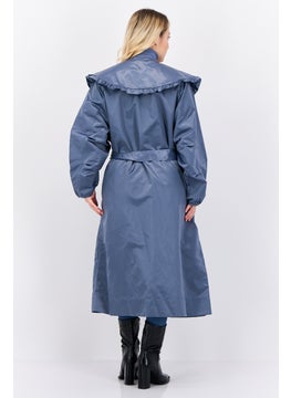 GHOSPELL Women Plain Trench Coat, Slate Blue  - Image 4