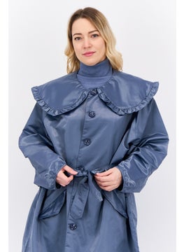 GHOSPELL Women Plain Trench Coat, Slate Blue  - Image 2