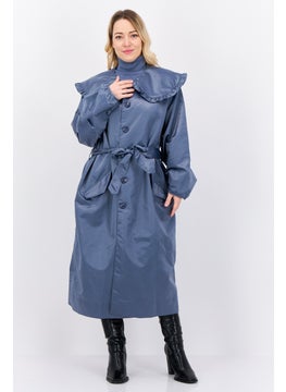 GHOSPELL Women Plain Trench Coat, Slate Blue  - Image 1