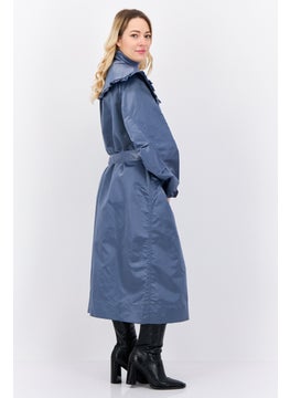 GHOSPELL Women Plain Trench Coat, Slate Blue  - Image 3