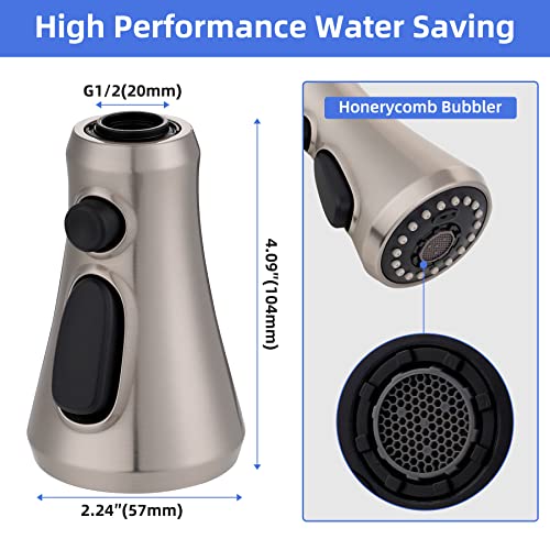 iFealClear Universal Pull Down Kitchen Faucet Head Replacement, 3 Function Anti-Splashing Faucet Head for Kitchen Sink, Kitchen Faucet Head Replacement Female Thread with 15 Adapters, Brushed Nickel - Image 2
