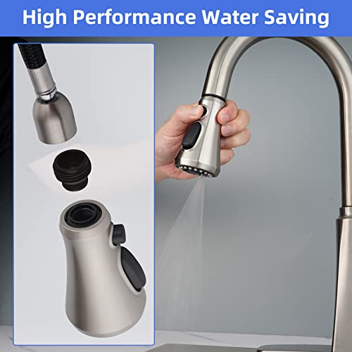 iFealClear Universal Pull Down Kitchen Faucet Head Replacement, 3 Function Anti-Splashing Faucet Head for Kitchen Sink, Kitchen Faucet Head Replacement Female Thread with 15 Adapters, Brushed Nickel - Image 4