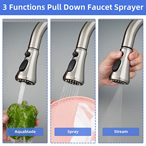 iFealClear Universal Pull Down Kitchen Faucet Head Replacement, 3 Function Anti-Splashing Faucet Head for Kitchen Sink, Kitchen Faucet Head Replacement Female Thread with 15 Adapters, Brushed Nickel - Image 5