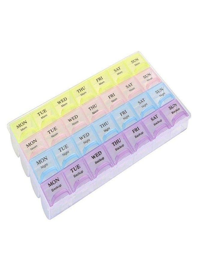 Dwarakesh Enterprises Compact Portable 4-Row Pill Organizer - 7-Day Medicine Planner with 4 Times a Day Color-Coded Compartments, Weekly Pill Organizer, Pack of 1 (28 Slots Total) - Image 1