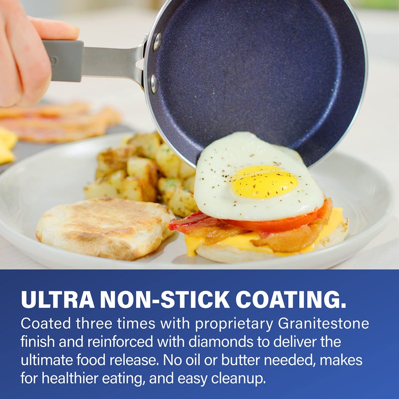 Granitestone Granitestone Blue Mini Nonstick Egg Pan & Omelet Pan – 5.5” Single Serve Egg Nonstick/Skillet, Diamond Infused, Small Frying Designed for Eggs Pancakes, Non Toxic, Dishwasher Safe - Image 4