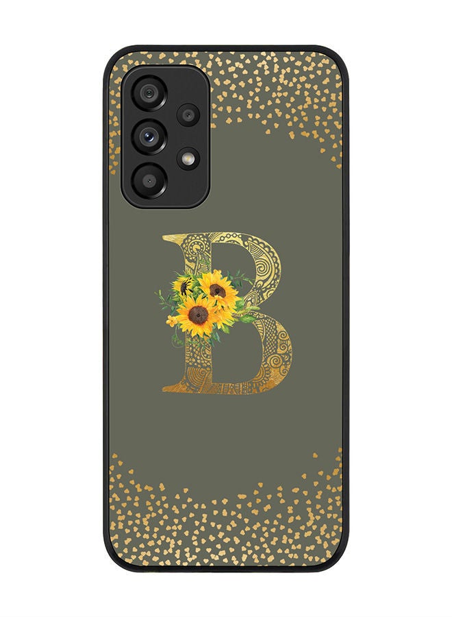 Stylizedd Rugged Black edge case for Samsung Galaxy A33 5G Slim fit Soft Case Flexible Rubber Edges Anti Drop TPU Gel Thin Cover - Custom Monogram Initial Letter Floral Pattern Alphabet - B (Olive Green ) - Image 1