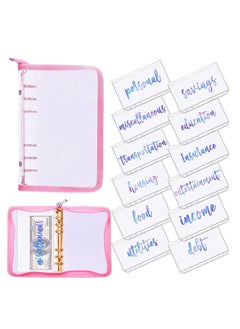 Y&D A6 Size 13 PCS Rainbow Soft PVC Notebook Cover Binder Budget Envelopes System Planner Organizer 6-Ring with Zipper Pockets Folder (Glitter Pink)  - Image 1