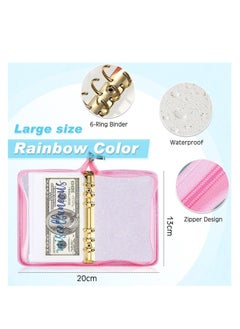 Y&D A6 Size 13 PCS Rainbow Soft PVC Notebook Cover Binder Budget Envelopes System Planner Organizer 6-Ring with Zipper Pockets Folder (Glitter Pink)  - Image 2