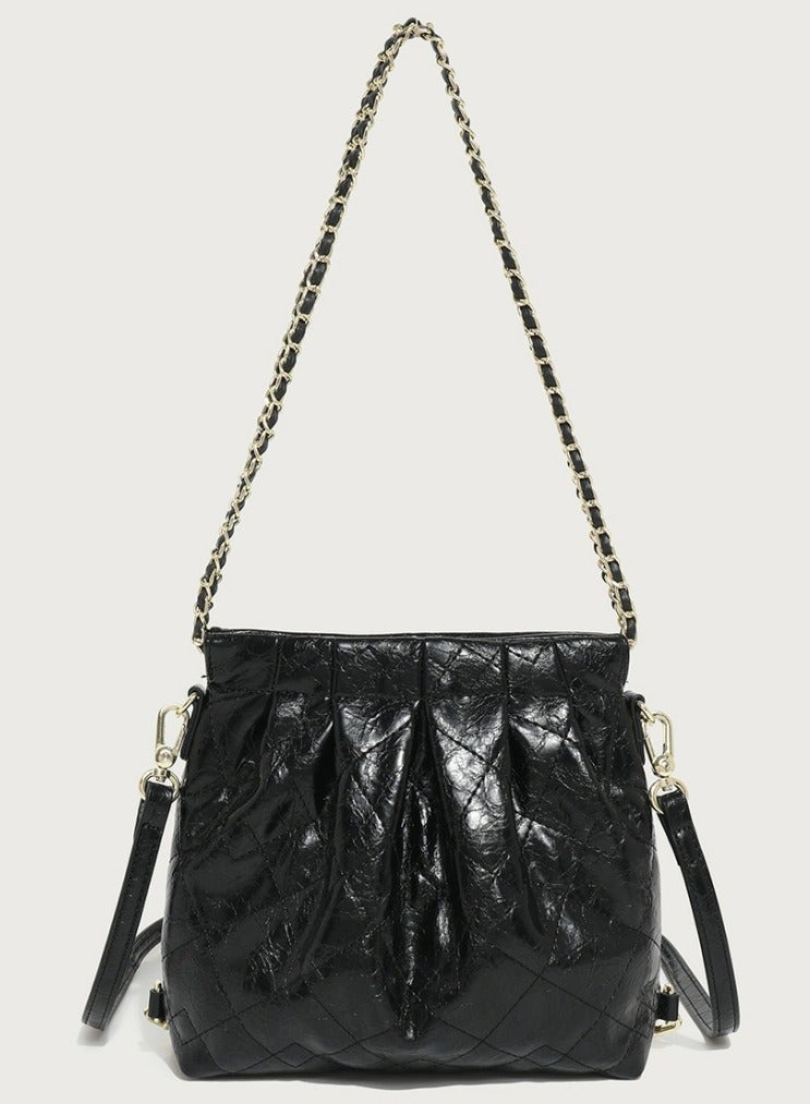 Loquat Small Bucket Bag for Women Simple Style Hobo Backpack Handbag Black  - Image 1