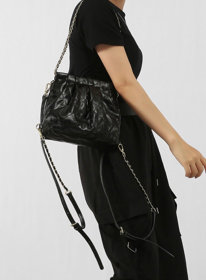 Loquat Small Bucket Bag for Women Simple Style Hobo Backpack Handbag Black  - Image 2