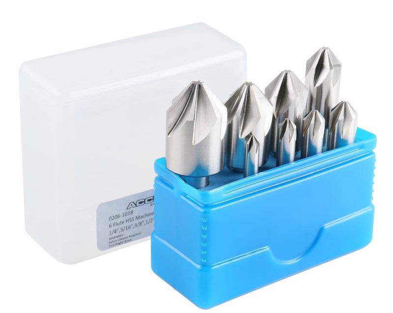 Accusize Industrial Tools 82 Degree 6 Flute H.S.S. Machine Countersink, 8 Pcs, Precision Ground, 0206-1018 - Image 1