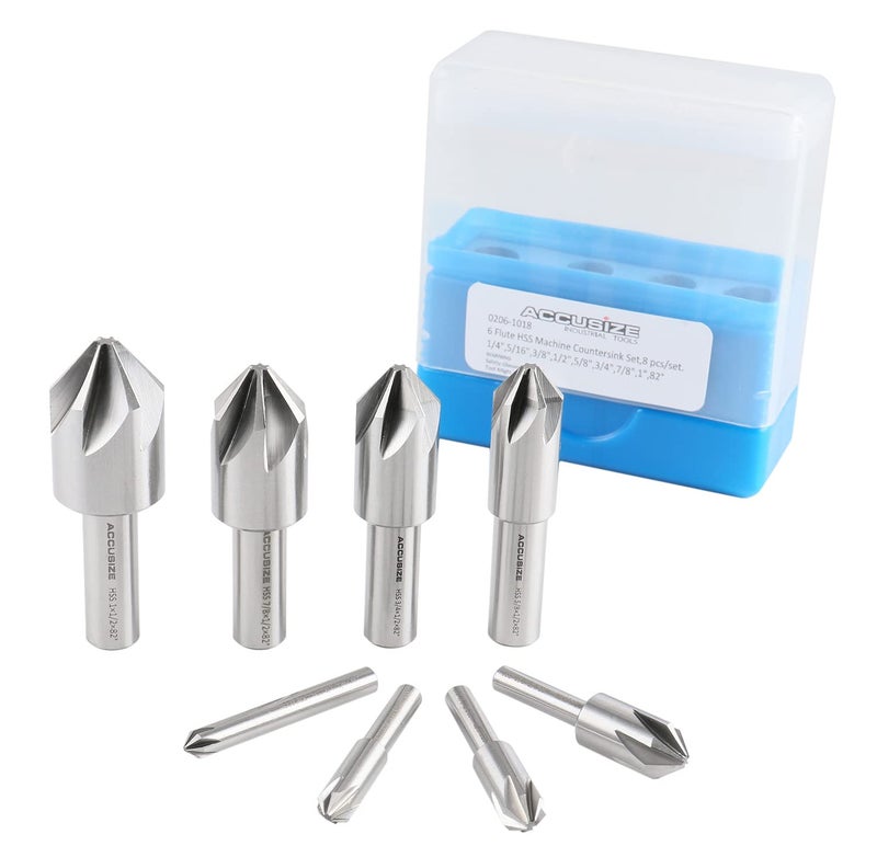Accusize Industrial Tools 82 Degree 6 Flute H.S.S. Machine Countersink, 8 Pcs, Precision Ground, 0206-1018 - Image 4